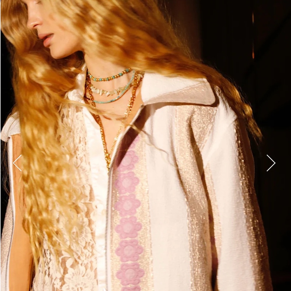 Chasing Unicorns Pale Pink Tweed Zip Jacket with Lace Inset